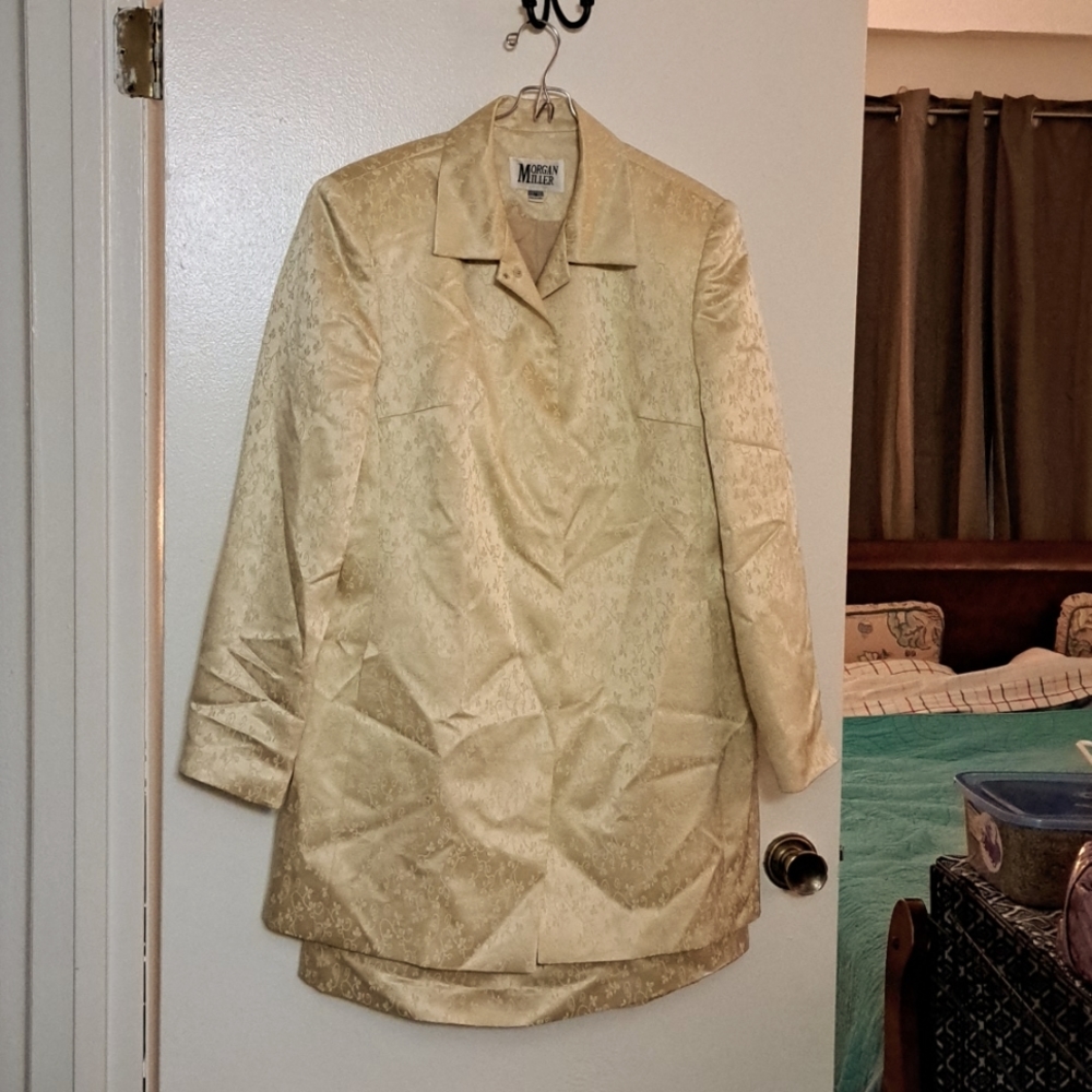Morgan Miller size 16 yellow satin skirt suit